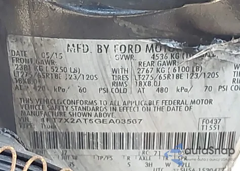 2016 Ford F-250 Xlt из США, поврежденный, VIN 1FT7X2AT5GEA03567